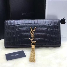YSL střapcová kabelka 27cm z krokos kůže, černo-zlatá