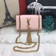 Kožená kabelka YSL s malým střapcem 17 cm světle růžovo-zlatá