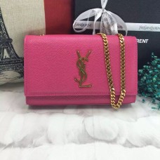 Kožená kabelka s řetízkem YSL Caviar 22 cm růžovo-zlatá