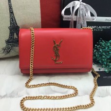YSL Hladká kožená kabelka s řetízkem 22 cm červená