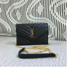 Malá řetízková kabelka YSL Envelope, kůže Caviar, černá, 19 cm