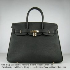 Hermes Birkin 35cm kabelka z hovězí kůže žíly černá zlatá