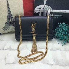 Kabelka s řetízkem YSL Tassel 22cm, hladká kůže, černo-zlatá