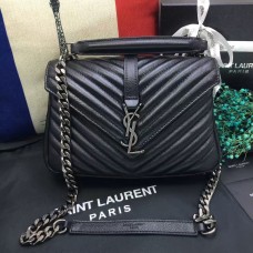 Kabelka přes rameno YSL s horním uchem 24 cm černo-stříbrná