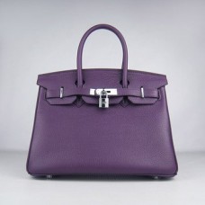 Hermes Birkin 30cm Togo kožené kabelky fialová stříbrná