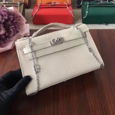 Hermes Mini Kelly 22cm Epsom kůže bílá stříbrná s řetízkovým popruhem