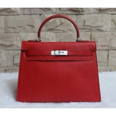 Hermes Kelly 32cm Epsom kožená kabelka červená stříbrná
