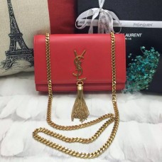 Kabelka s řetízkem YSL Tassel 22cm, hladká kůže, červeno-zlatá