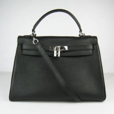 Hermes Kelly 32cm Togo kožená kabelka 6108 černá stříbrná