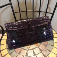 Hermes Jige Clutch 29cm Crocodile tmavě fialová