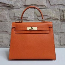 Hermes Kelly 28cm Epsom kožená kabelka oranžovo-zlatá