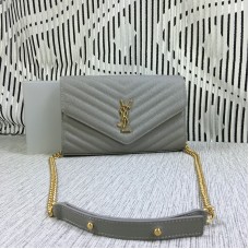 YSL kabelka na řetízek z kaviárové kůže šedá 23 cm