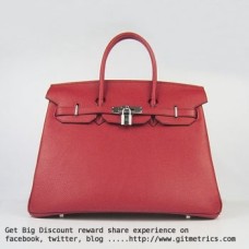 Hermes Birkin 35cm Togo kožené kabelky červená stříbrná