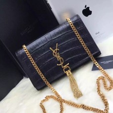 YSL kabelka s řetízkem a střapcem 22 cm, krokos, černo-zlatá