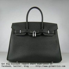 Hermes Birkin 35cm kabelka z hovězí kůže žíly černá stříbrná