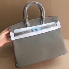 Hermes Birkin 35cm kabelka z hovězí kůže, stříbrná, khaki