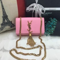 Kožená kabelka YSL s malým střapcem 17 cm růžová