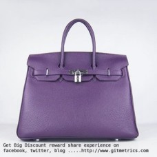 Hermes Birkin 35cm Togo kožené kabelky fialová stříbrná