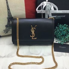 YSL Hladká kožená kabelka s řetízkem 22 cm černo-zlatá