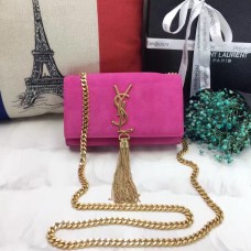 YSL malá řetízková kabelka s střapcem 17 cm, semišová kůže, růžová