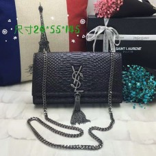 Kabelka s monogramovým střapcem YSL 24 cm, hadí černá