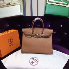 Hermes Birkin 35cm kabelka z hovězí kůže a žilek, světle kávová stříbrná